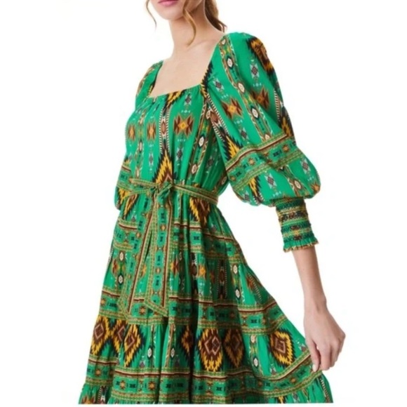 NWT $495 Alice + Olivia Rowen Square Neck Midi Dress Ethnic Bohemian Print XS - Picture 3 of 6